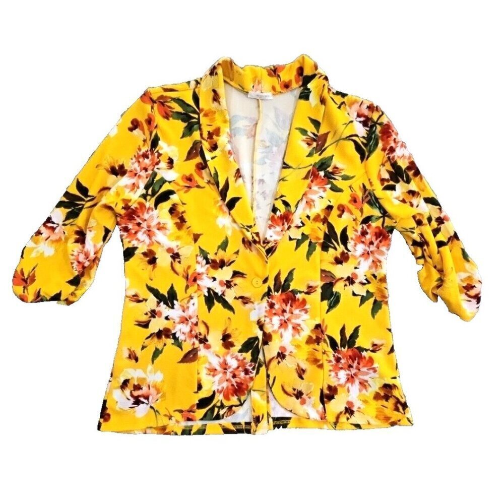 Mine Free‎ Summer Blazer Women's Size 3X Yellow Floral Pattern Half Sleeve